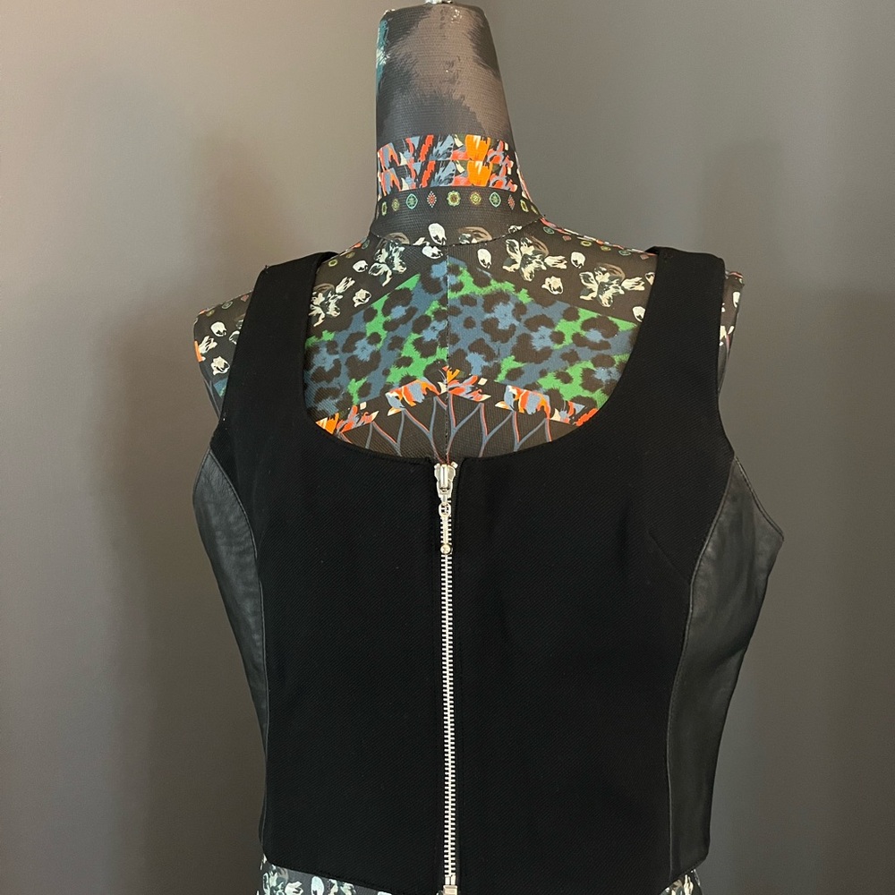 KAREN KANE ZIP DOWN TOP WITH LEATHER SIDES
